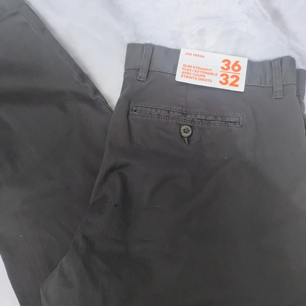 Joe Fresh Mens 36x32 Slim Straight Flex Flat Front Gray Pants Slacks NEW NWT J